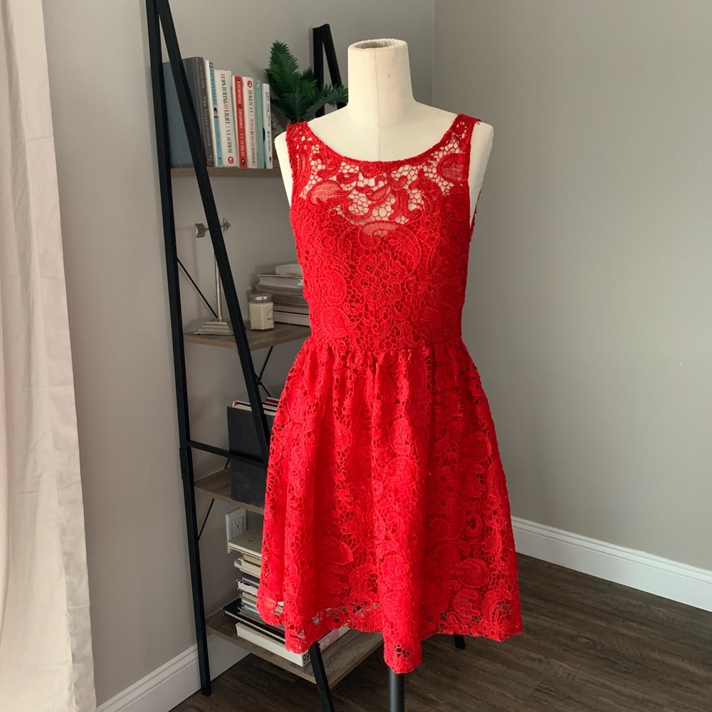 Francesca’s Collections Guipure Red Lace Dress